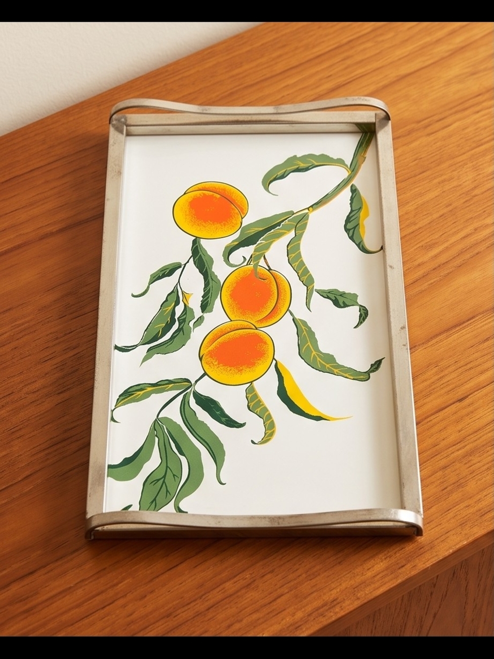 Vintage Peach Branch Decorative Serving Tray - Orange & Green